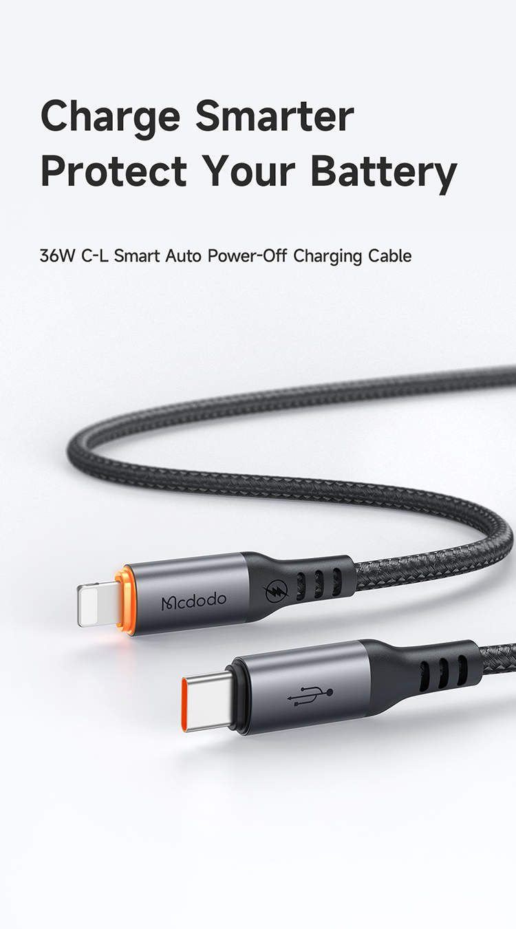 MCDODO CA0870 36W USB-C TO L AUTO POWER OFF PD CABLE 1.2M - BLACK